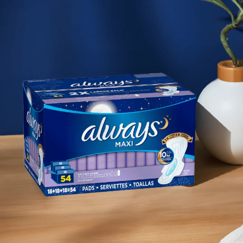 Always Maxi Extra Heavy Overnight Pads - Unscented, 54 Count.