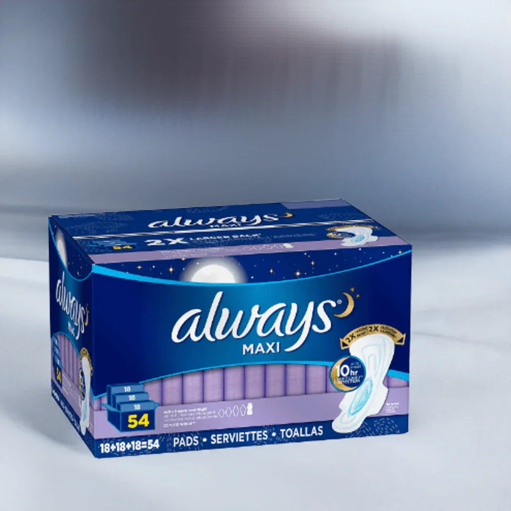 Always Maxi Extra Heavy Overnight Pads - Unscented, 54 Count.