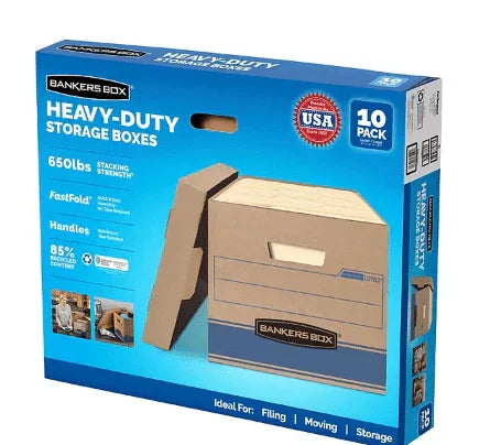 Bankers Box Heavy Duty Storage Boxes 10x12x15" - 10 Pack.