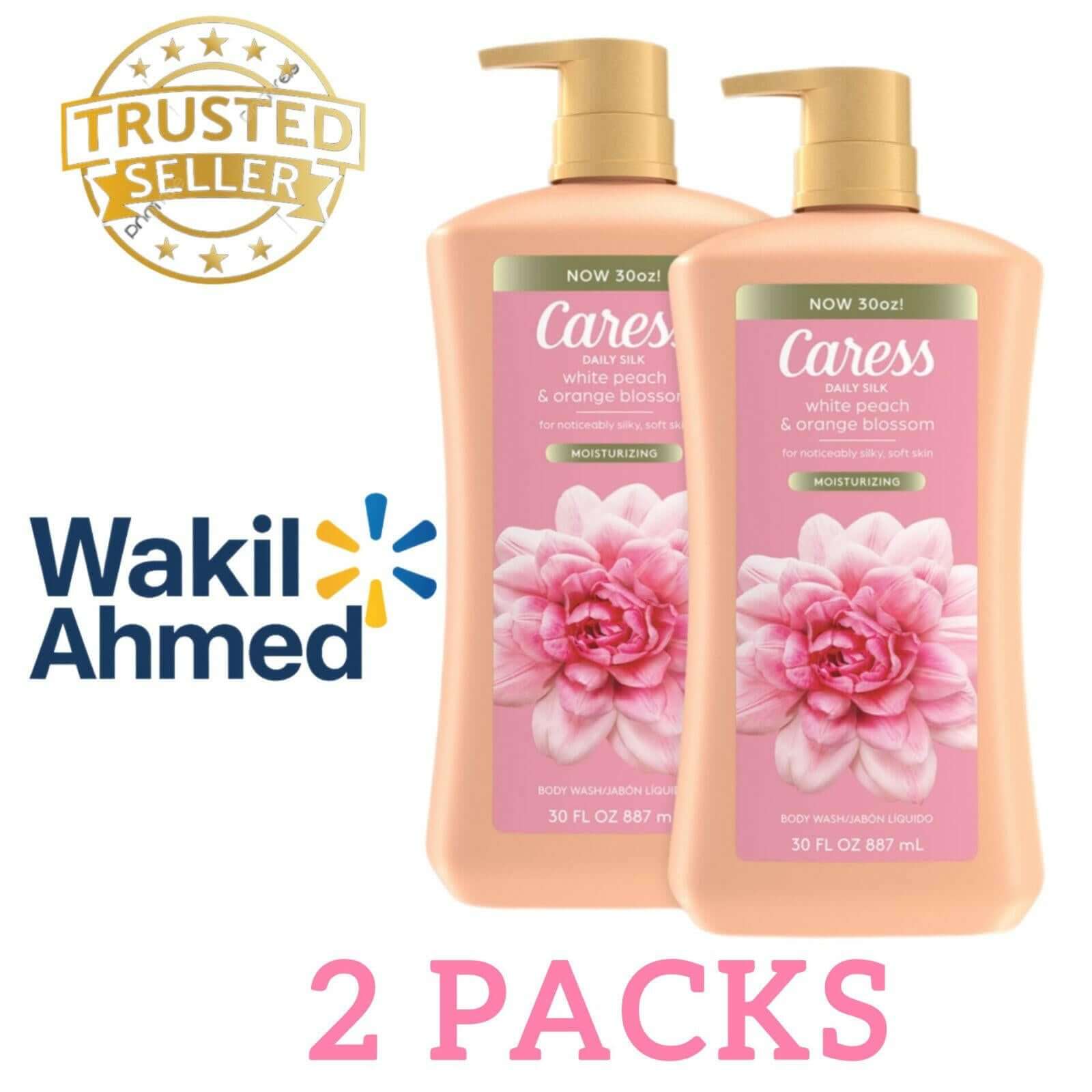 Caress Daily Silk Hydrating Body Wash, White Peach & Orange Blossom Scent, 30 fl oz, 2-Pack.