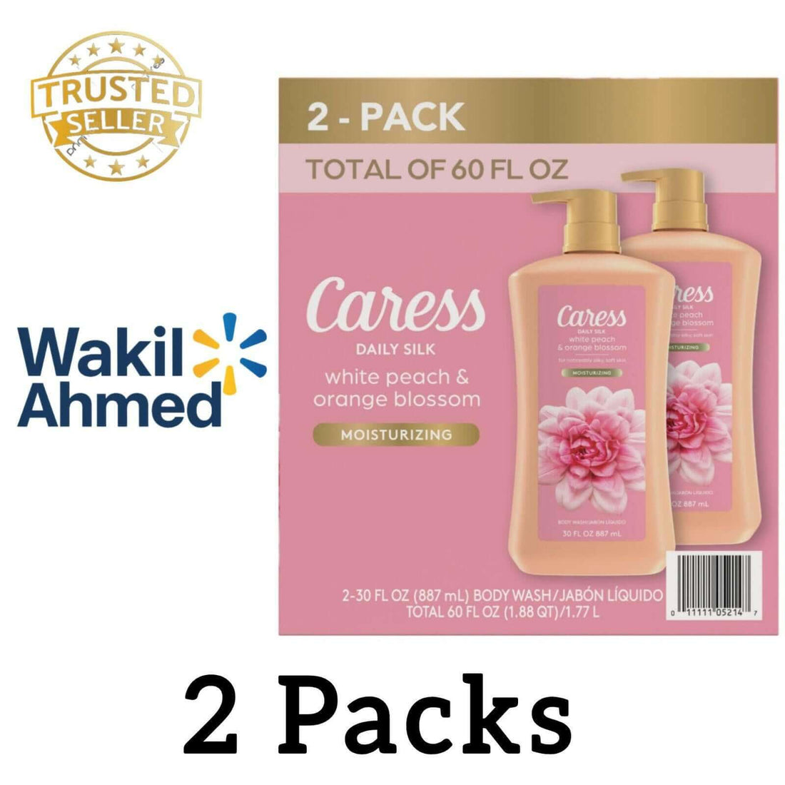 Caress Daily Silk Hydrating Body Wash, White Peach & Orange Blossom Scent, 30 fl oz, 2-Pack.