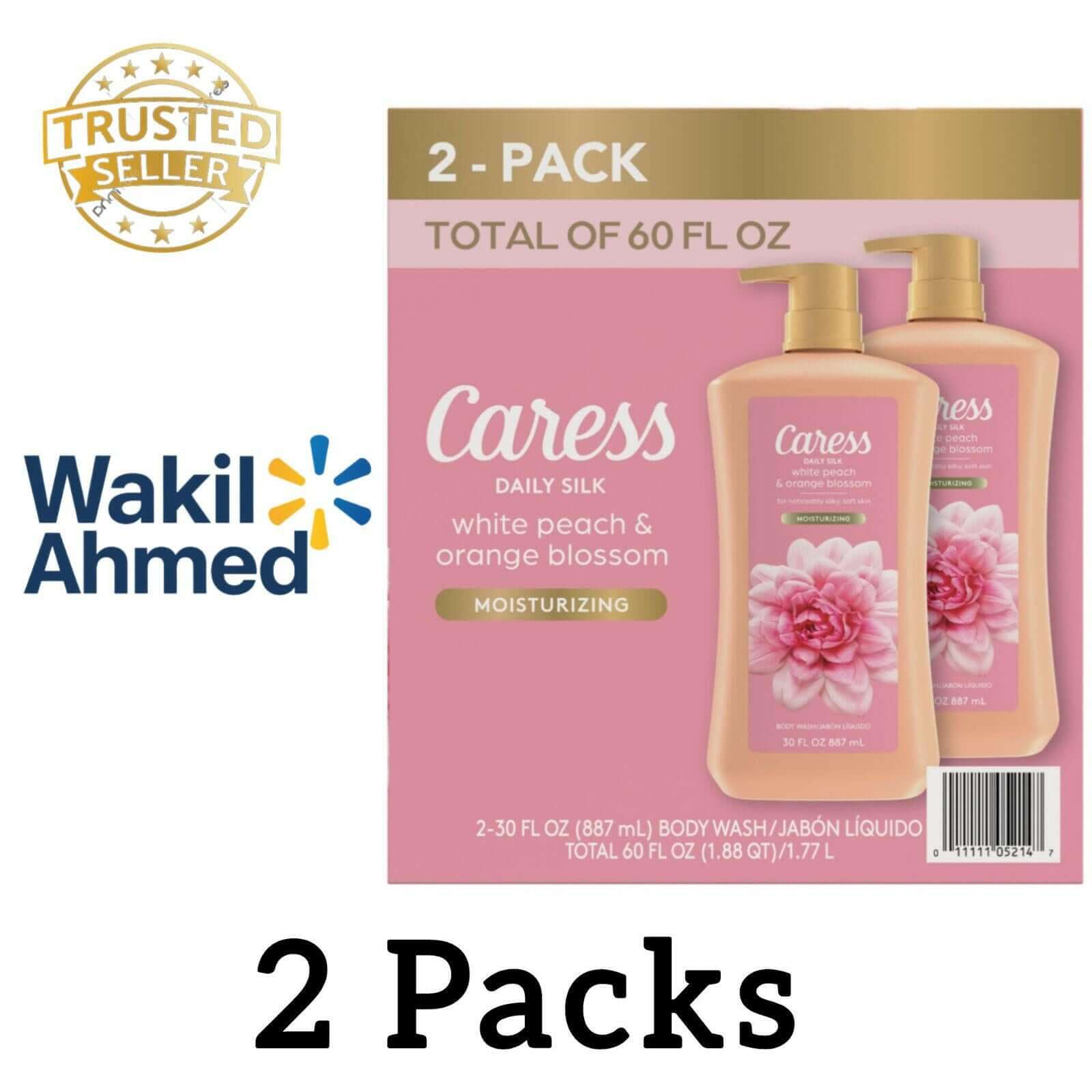 Caress Daily Silk Hydrating Body Wash, White Peach & Orange Blossom Scent, 30 fl oz, 2-Pack.