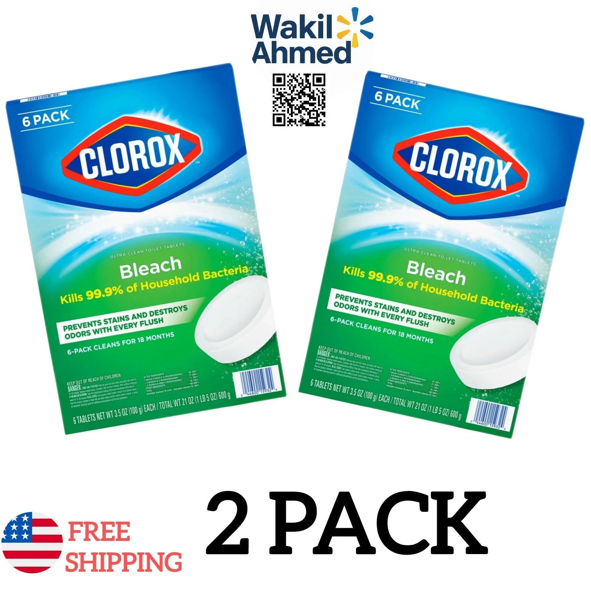 Clorox Ultra Clean Toilet Tablets 6 ct 3.5 oz Each, 2 Pack - Wakil Ahmed
