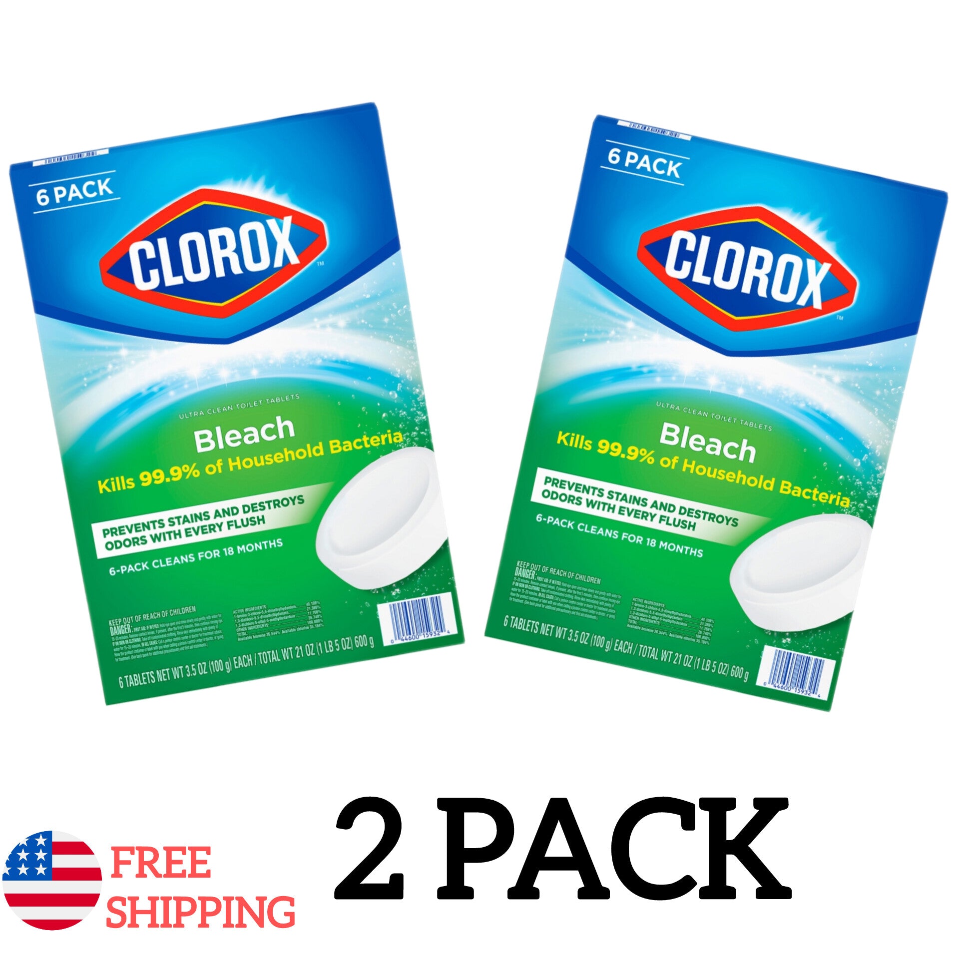 Two packages of Clorox bleach with a '2 Pack' label on a white background.