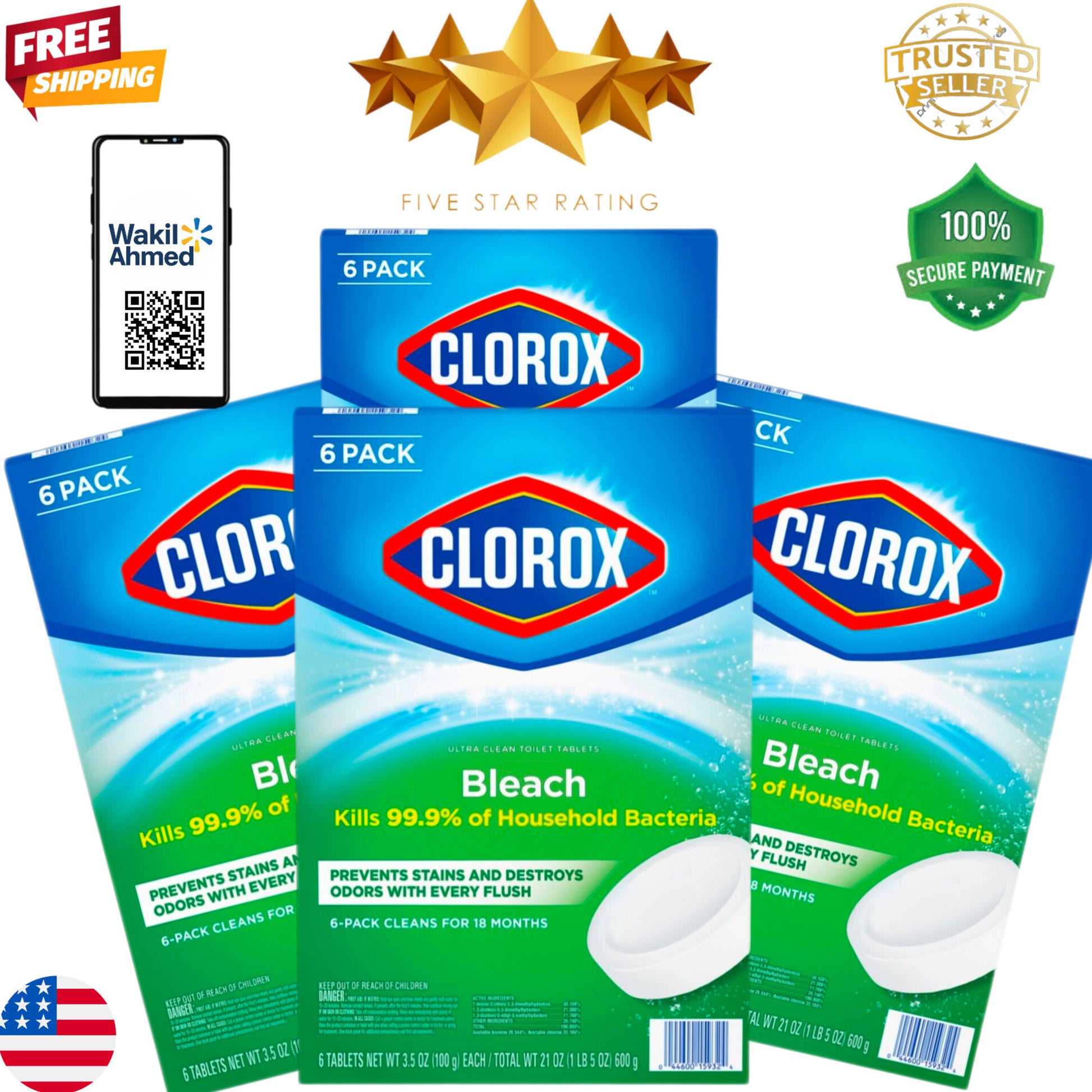 Clorox Bleach packaging with promotional text and logos on a white background