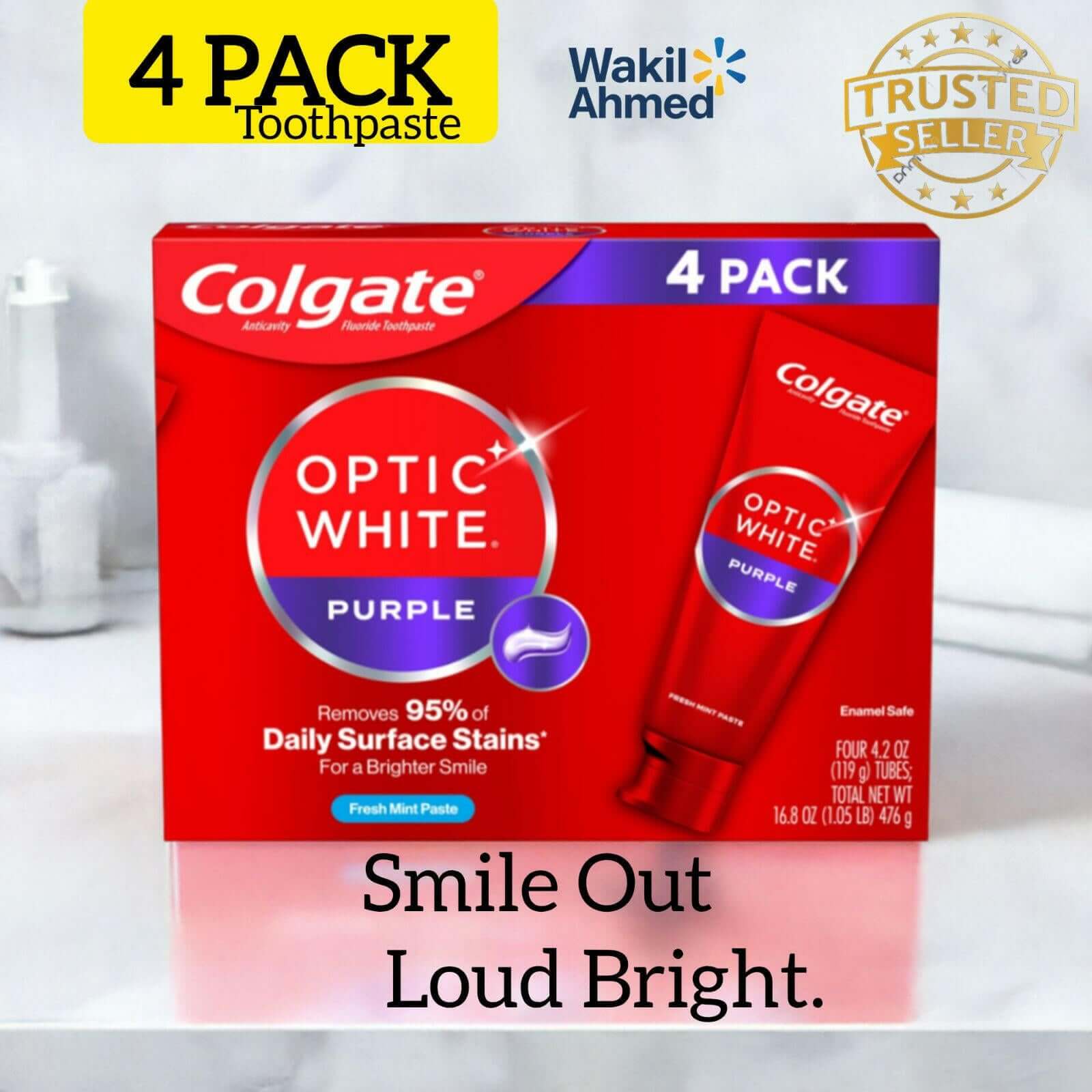 Colgate Optic White Purple Toothpaste Teeth Whitening Enamel-Safe Stain Removal.