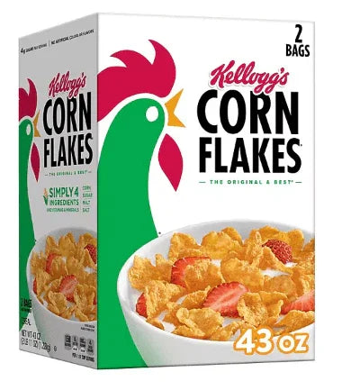 Kellogg's Corn Flakes Breakfast Cereal 2 x 43 oz Boxes (86 oz Total).