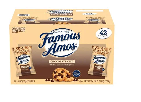 Famous Amos Chocolate Chip Cookies 2 oz, 42 Pack.