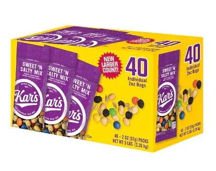 Kar's Trail Mix with Peanuts, Chocolate & Raisins – 40 Count Snack Packs.