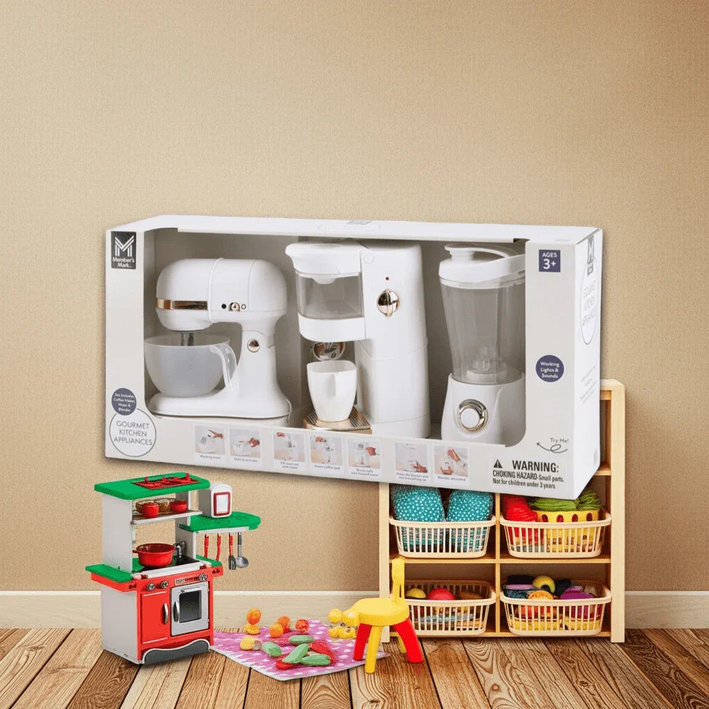 Kids Pretend Play Kitchen Set - Blender, Coffee Maker, Mixer (Ages 3+).