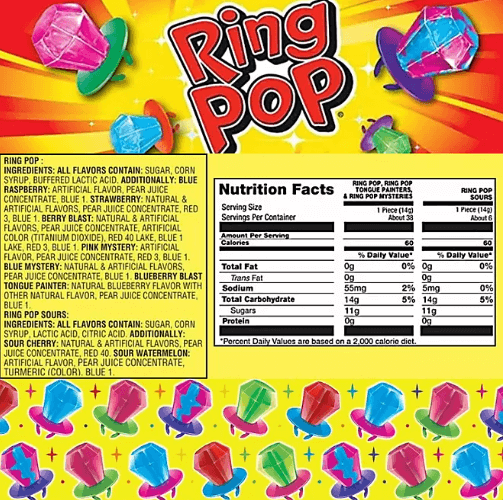 Ring Pop Candy Variety Pack – Assorted Flavors, Wearable Hard Candy Lollipops, 0.5 oz Each, 44 Count Party Favor Box.