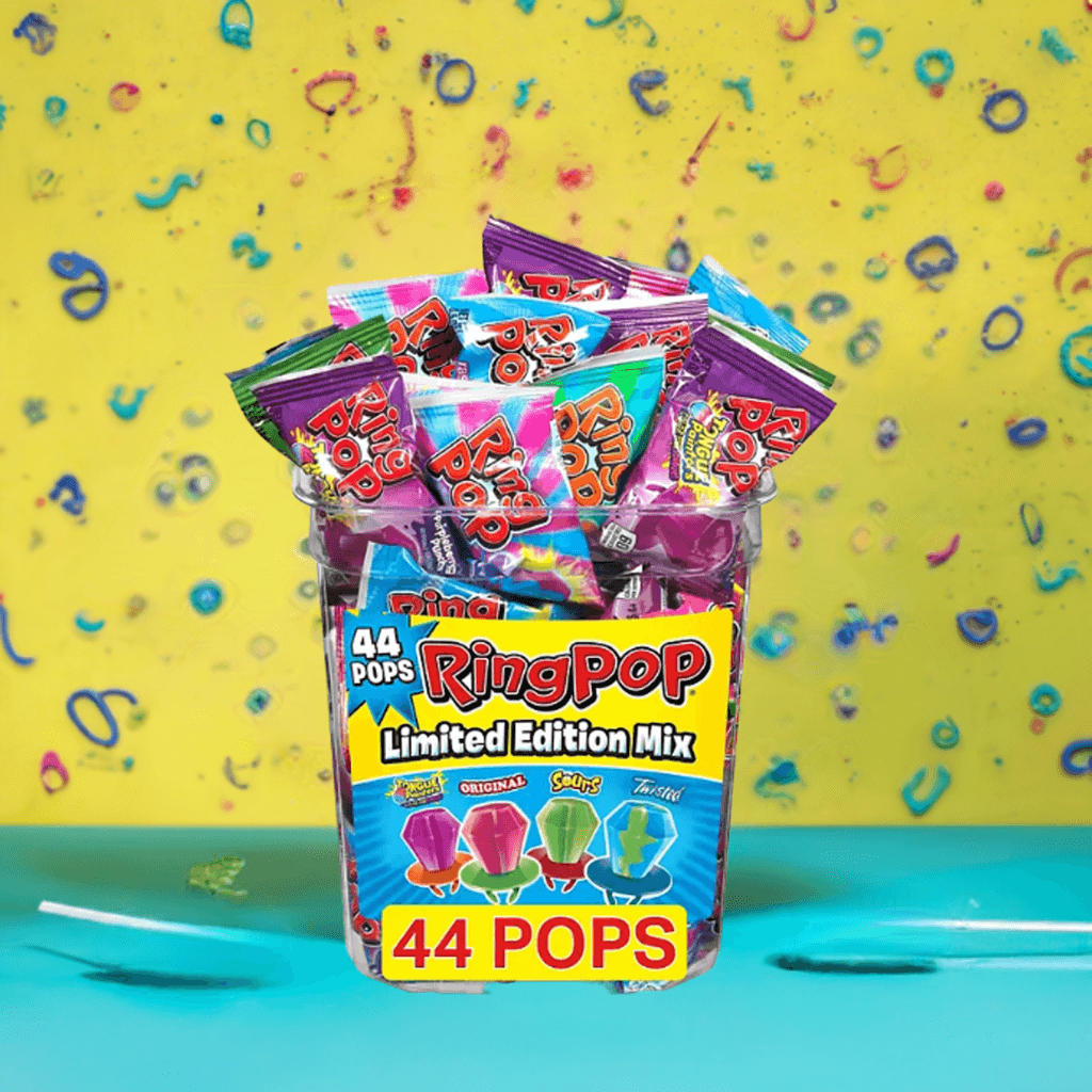 Ring Pop Candy Variety Pack – Assorted Flavors, Wearable Hard Candy Lollipops, 0.5 oz Each, 44 Count Party Favor Box.