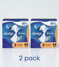 Two-pack overnight pads boxes, size 4, 64 ct each, Infinity FlexFoam