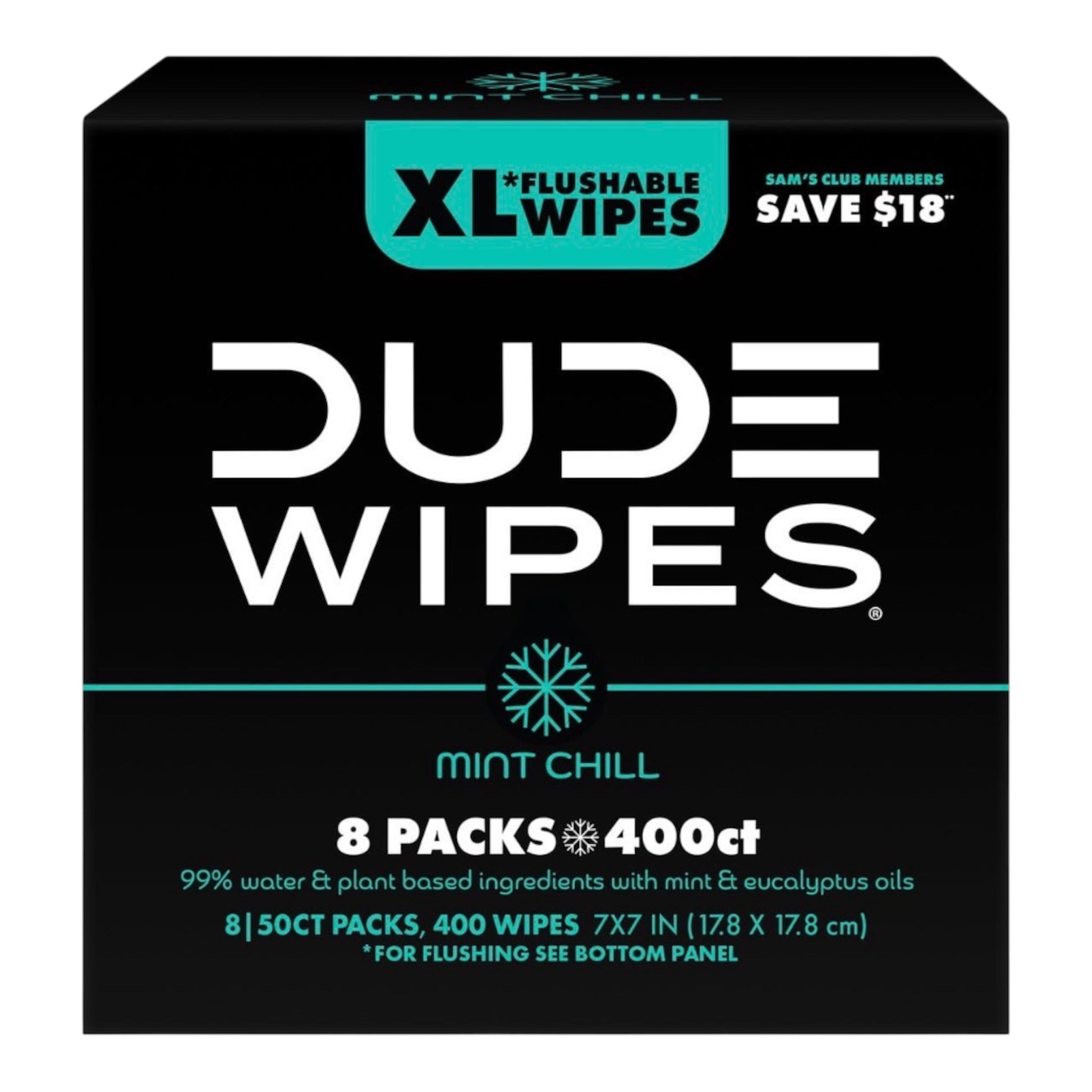 Dude Wipes XL flushable hygienic wipes in a pack, unscented, septic safe, designed for bath and body use, 400 or 480 count.