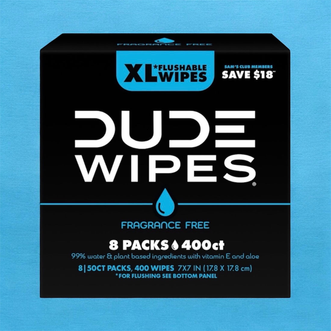 Dude Wipes XL flushable hygienic wipes in a pack, unscented and septic safe, for bath and body use, 400 or 480 count.