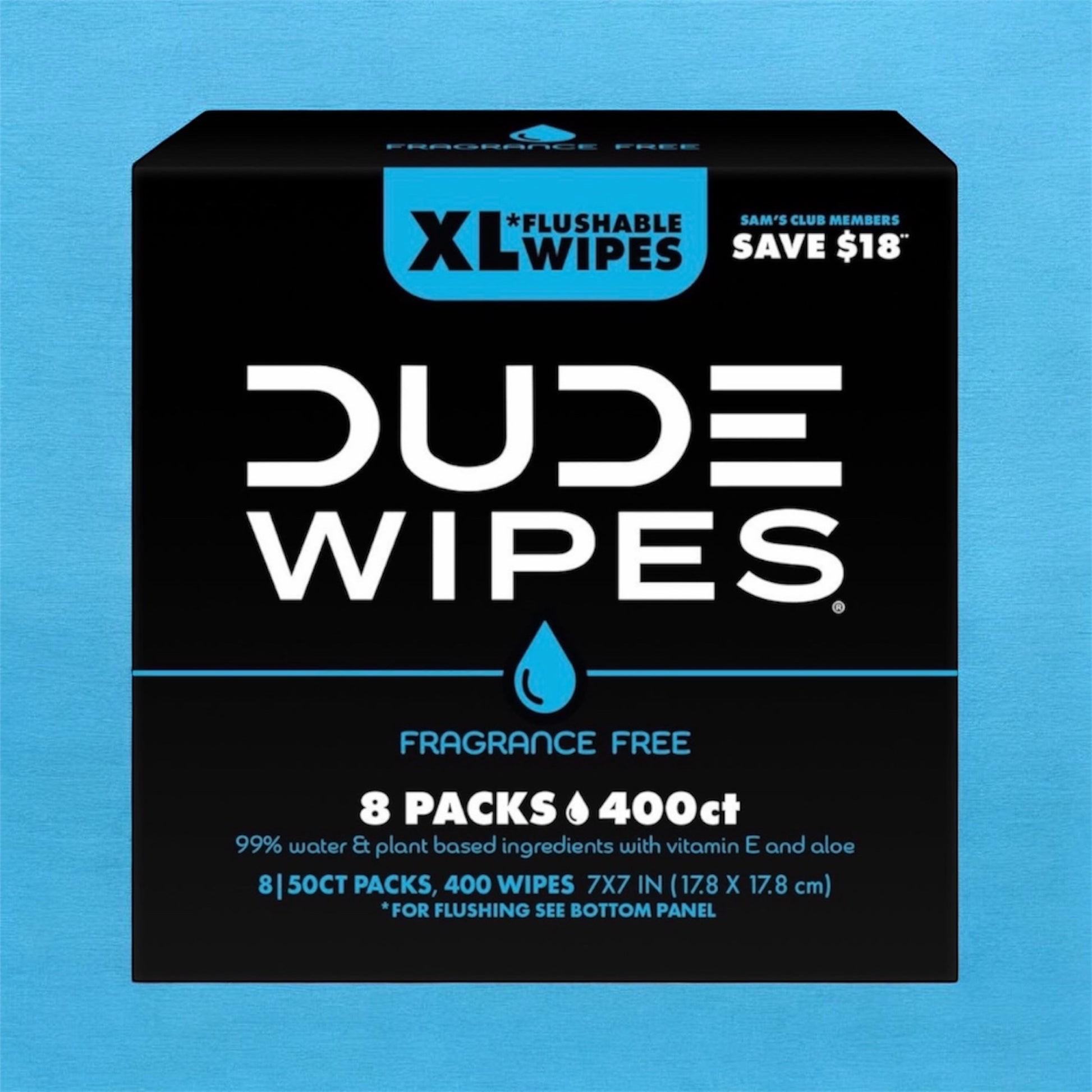 Dude Wipes XL flushable hygienic wipes in a pack, unscented and septic safe, for bath and body use, 400 or 480 count.