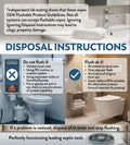 Disposal instructions for flushable wipes with images of a toilet and sink.