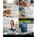 Multifaceted image collage featuring a woman eating cookies, a child at a table with ingredients, a woman with a box of cookies, a person with a blue backpack on a bench, and a kitchen setting.