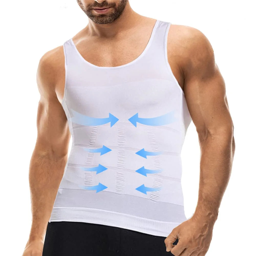 Men's compression body shaper vest by Wakil Ahmed, featuring a seamless design for slimming and belly control.