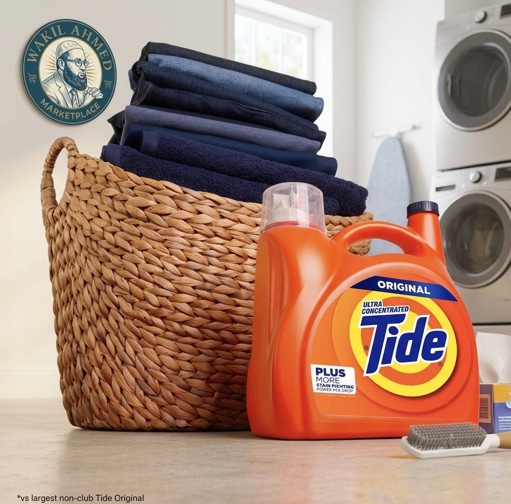 Orange Tide Original liquid detergent jug with blue cap and 152 loads label