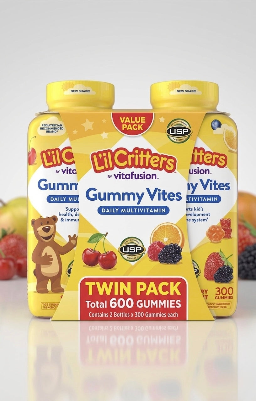 Two bottles of Lil Critters by Vitafusion Gummy Vites on a white background