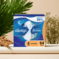Always Infinity FlexFoam Overnight Pads with Wings, Unscented, Size 4, 64 ct – Flex Foam Night Pads for Heavy Flow.