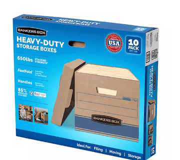 Bankers Box Heavy Duty Storage Boxes 10x12x15" - 10 Pack.