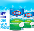 Two packages of Clorox Bleach with a blue background and promotional text.