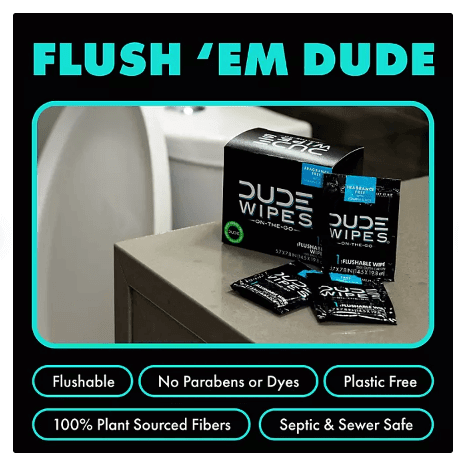 Dude Wipes XL Mint Flushable Wipes 4 Pack (120 Wipes) Sewer & Septic Safe.