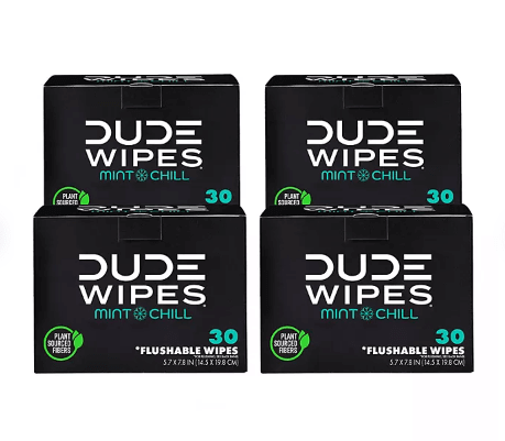 Dude Wipes XL Mint Flushable Wipes 4 Pack (120 Wipes) Sewer & Septic Safe.