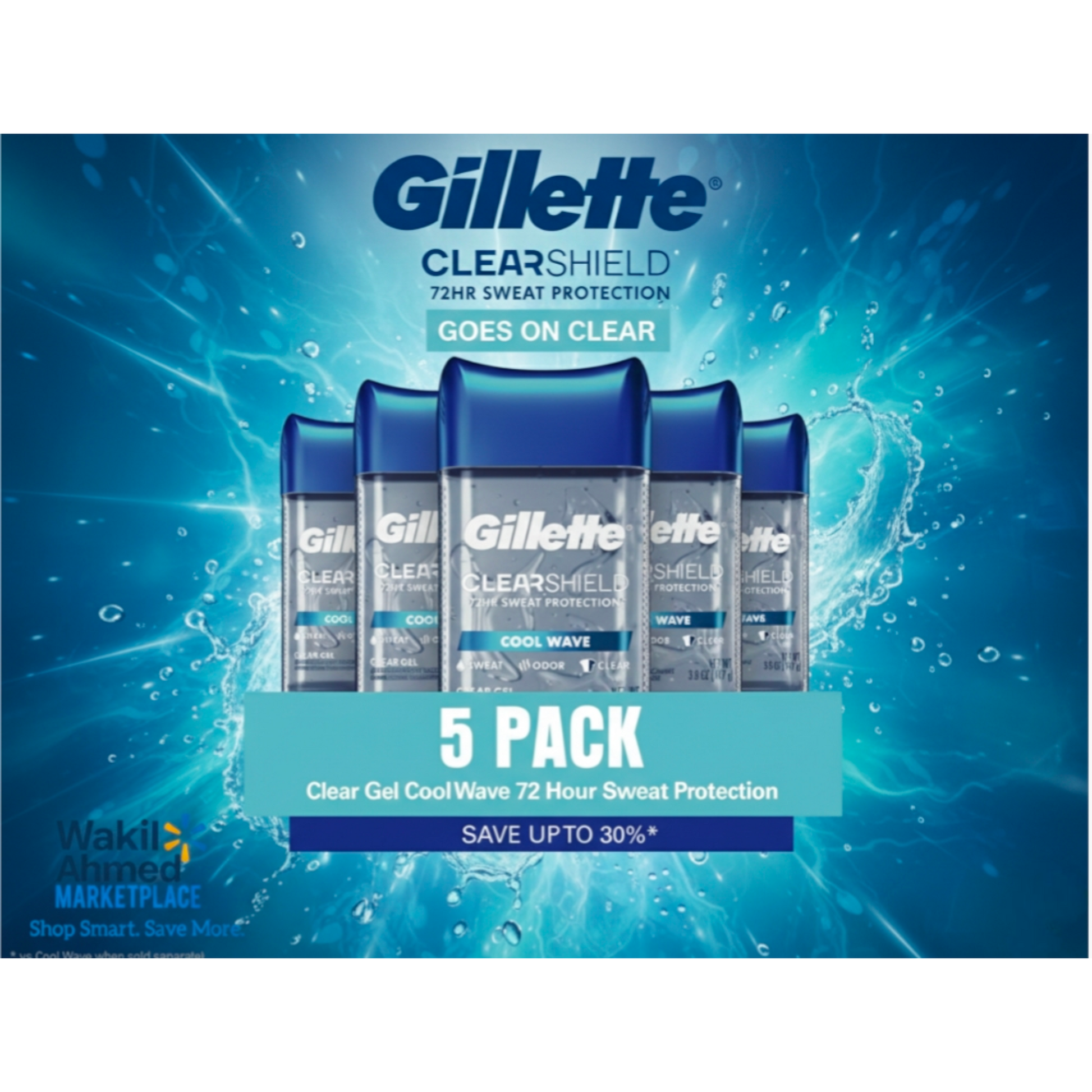 بِسْمِ ٱللَّٰهِ ٱلرَّحْمَٰنِ ٱلرَّحِيمِ,إِنَّا فَتَحْنَا لَكَ فَتْحًا مُبِينًا. نَصْرُ من اللَّهِ وَفَتَحْ قَرِيب
Gillette ClearShield 5-pack advertisement with blue and white design on a blue background.
إعلان عبوة جيليت كليرشيلد الخماسية بتصميم أزرق وأبيض على خلفية زرقاء.