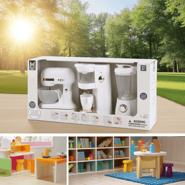 Kids Pretend Play Kitchen Set - Blender, Coffee Maker, Mixer (Ages 3+).