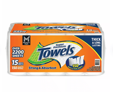 Member’s Mark Select & Tear 2-Ply Paper Towels 15 Mega Rolls.