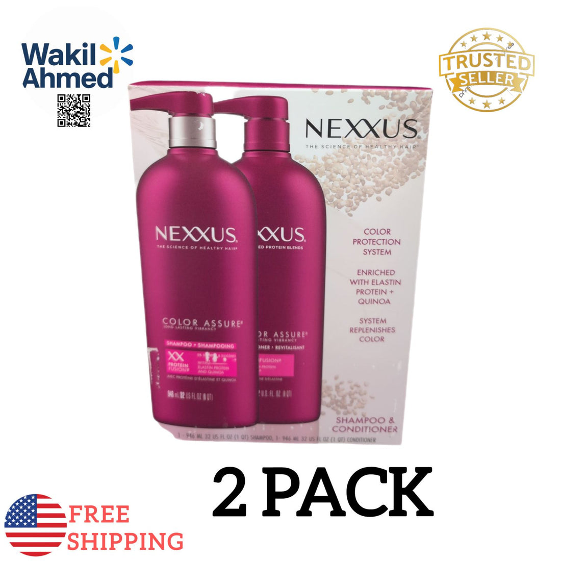 Nexxus Color Assure Shampoo and Conditioner Set, 32 fl oz Each, 2-Pack for Color-Treated Hair.