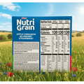 Nutri Grain Apple Cinnamon Blueberry Strawberry cereal box with nutritional information against a scenic background