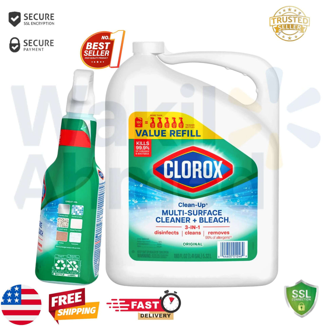 Clorox All-Purpose Cleaner with Bleach Spray and refill pack for powerful cleaning and disinfecting.