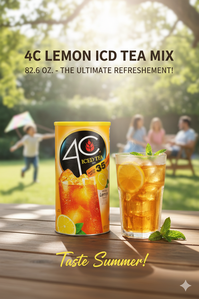 4C Iced Tea Mix Variety – Lemon, Raspberry & Peach – Real Cane Sugar Drink Mix – 82.6 oz – 94 Servings Family Beverage - Wakil Ahmed Marketplace 