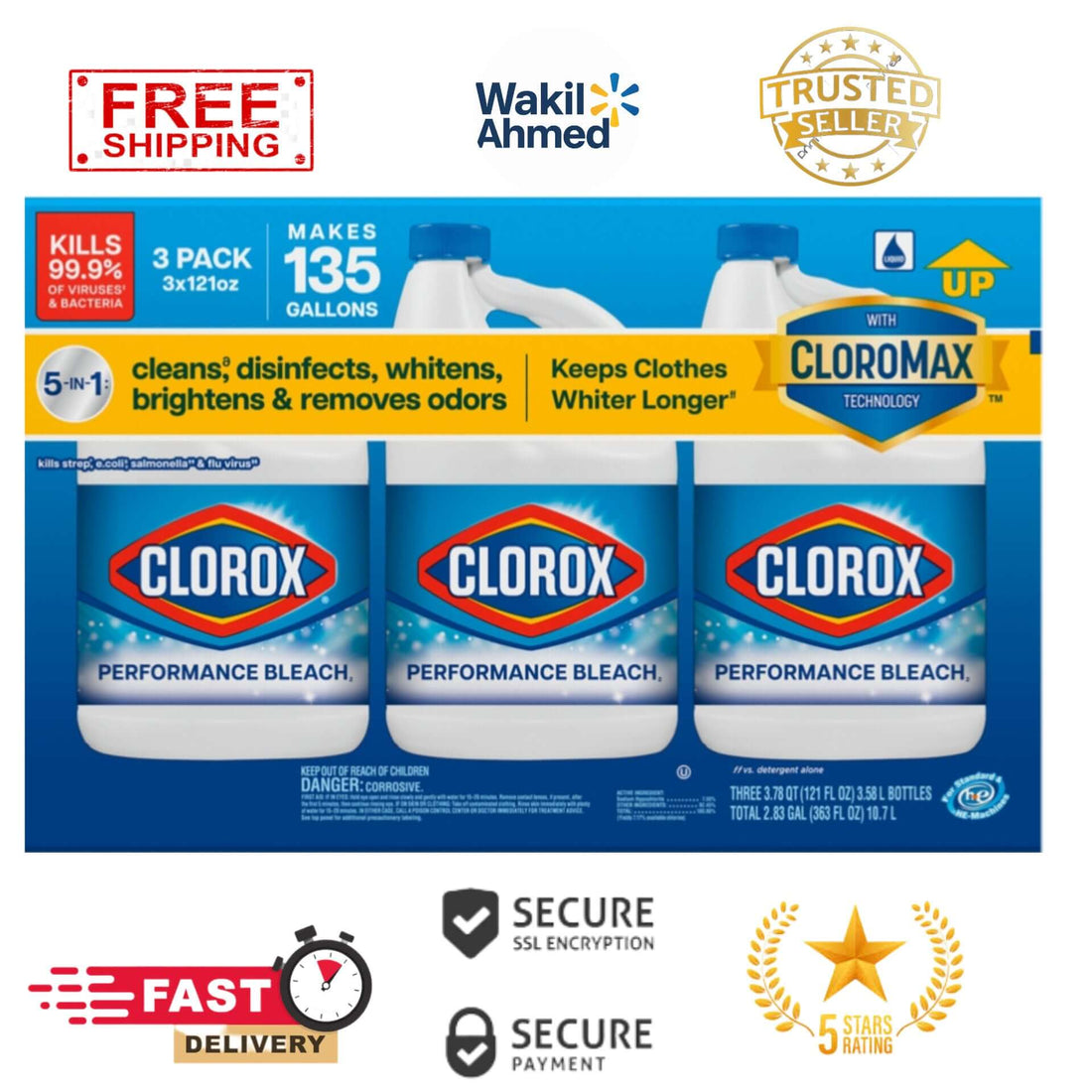 Clorox Performance Bleach, 3 ct., 363 fl. oz.