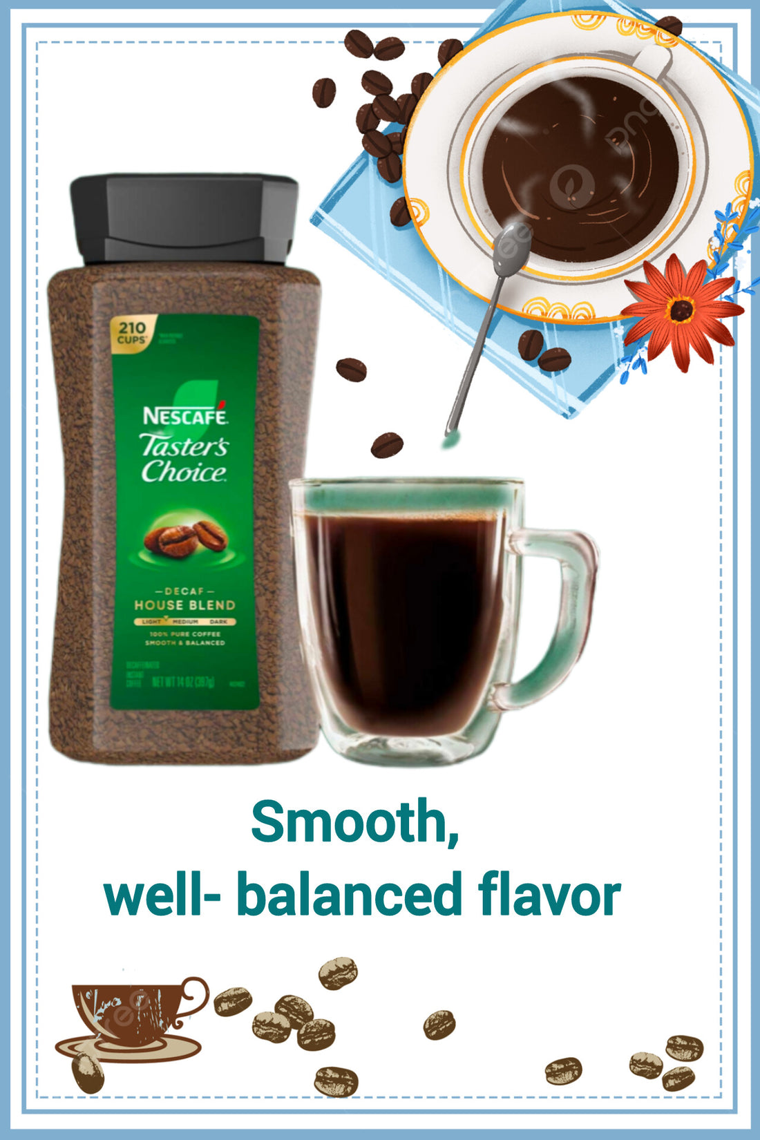 Box of NESCAFE Taster's Choice Decaf House Blend instant coffee, featuring 210 cups, 3-pack with free shipping, labeled 'Trusted Seller' and 'Wakil Ahmed.