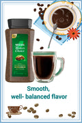 NESCAFE Taster's Choice Decaf House Blend instant coffee packaging, highlighting 210 cups, 190% pure coffee, with text promoting 'smooth, well-balanced flavor' and 'Month Alliance Called.