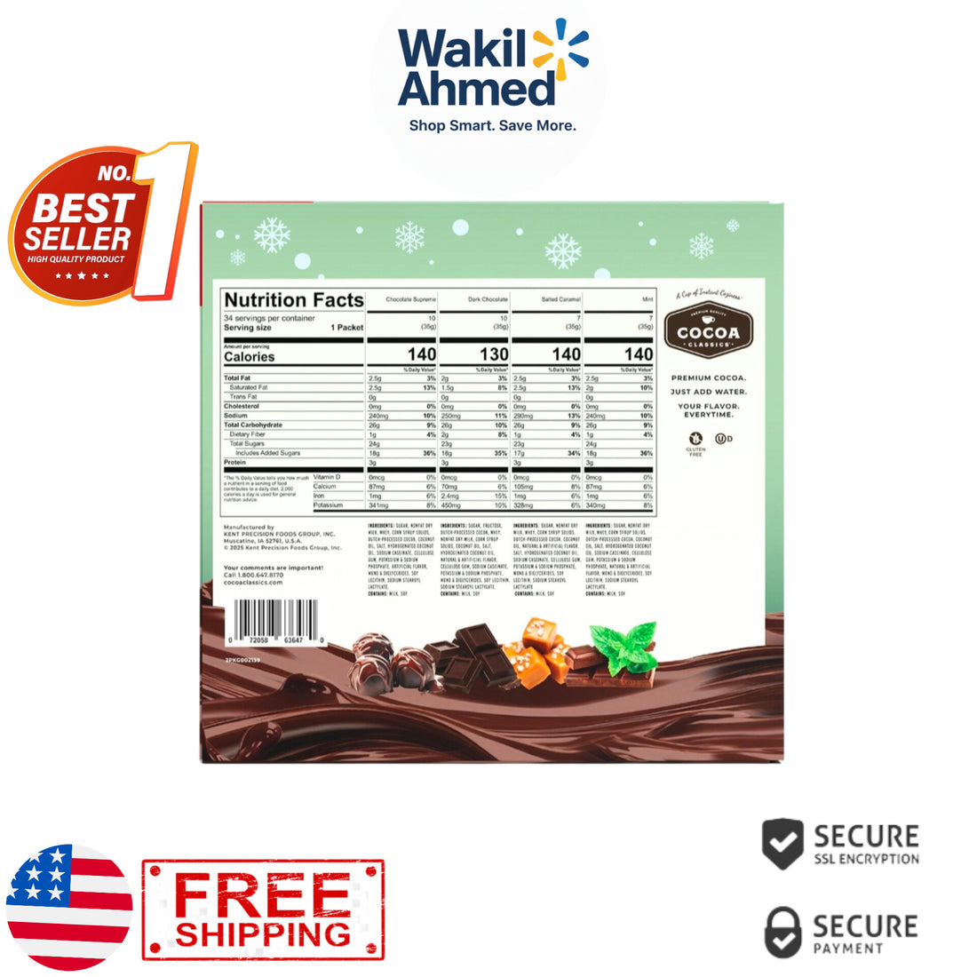 Cocoa Classics Variety Pack 34 Count – Instant Hot Cocoa Mix Assortment with 4 Flavors