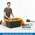 Member's Mark 27 Gallon Heavy-Duty Storage Tote with yellow lid, ideal for durable storage solutions.