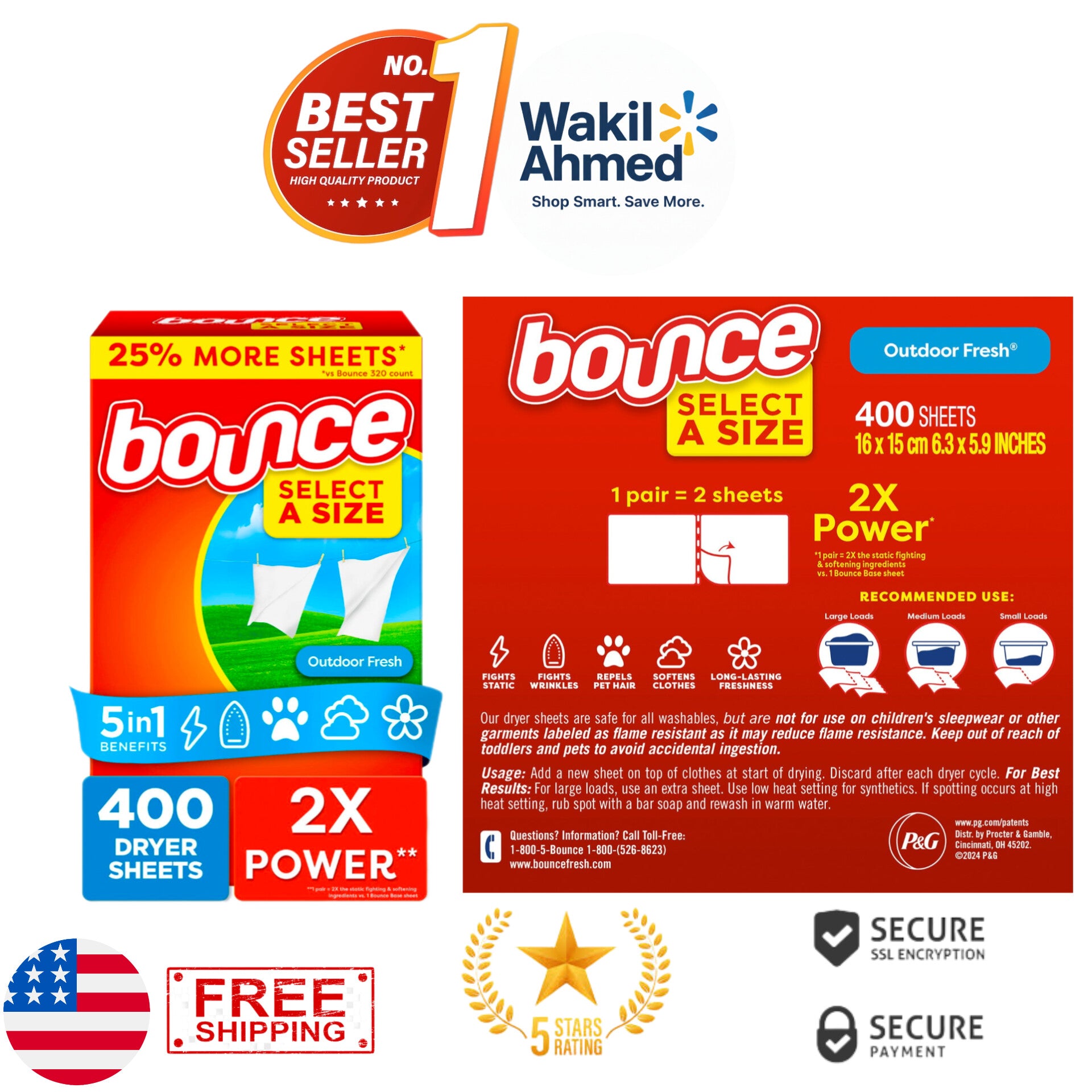 Bounce Select a Size Fabric Softener Dryer Sheets 400 Count – Outdoor Fresh Scent, Static & Wrinkle Control - Wakil Ahmed