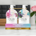 Olay Fresh Radiance Body Wash, 35oz, 2-Pack with rose water and lavender scent.