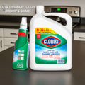 Clorox All-Purpose Cleaner with Bleach Spray and Refill Pack on a kitchen counter for tough grease and grime removal.