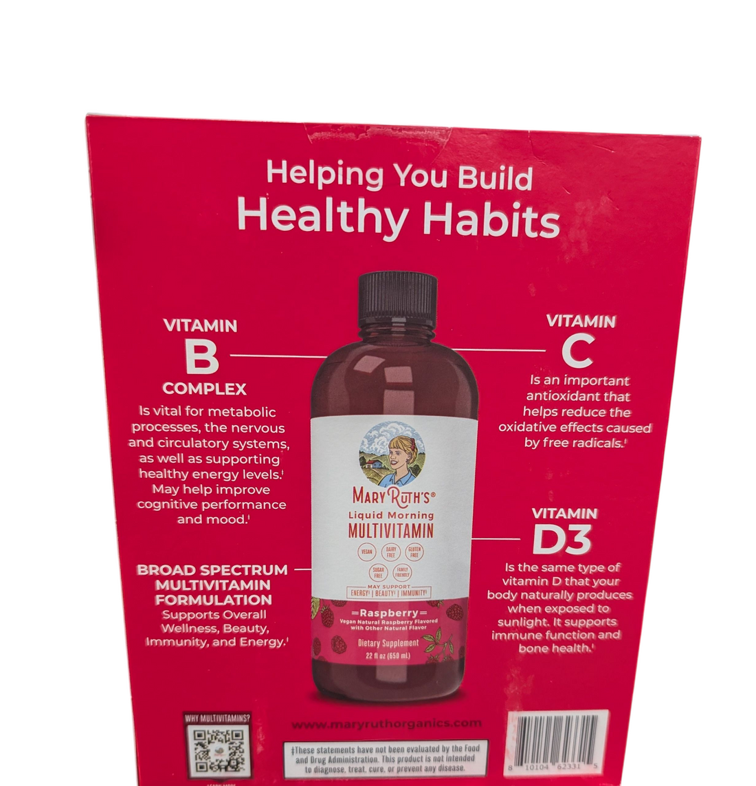 Vegan liquid multivitamin raspberry flavor bottle front view