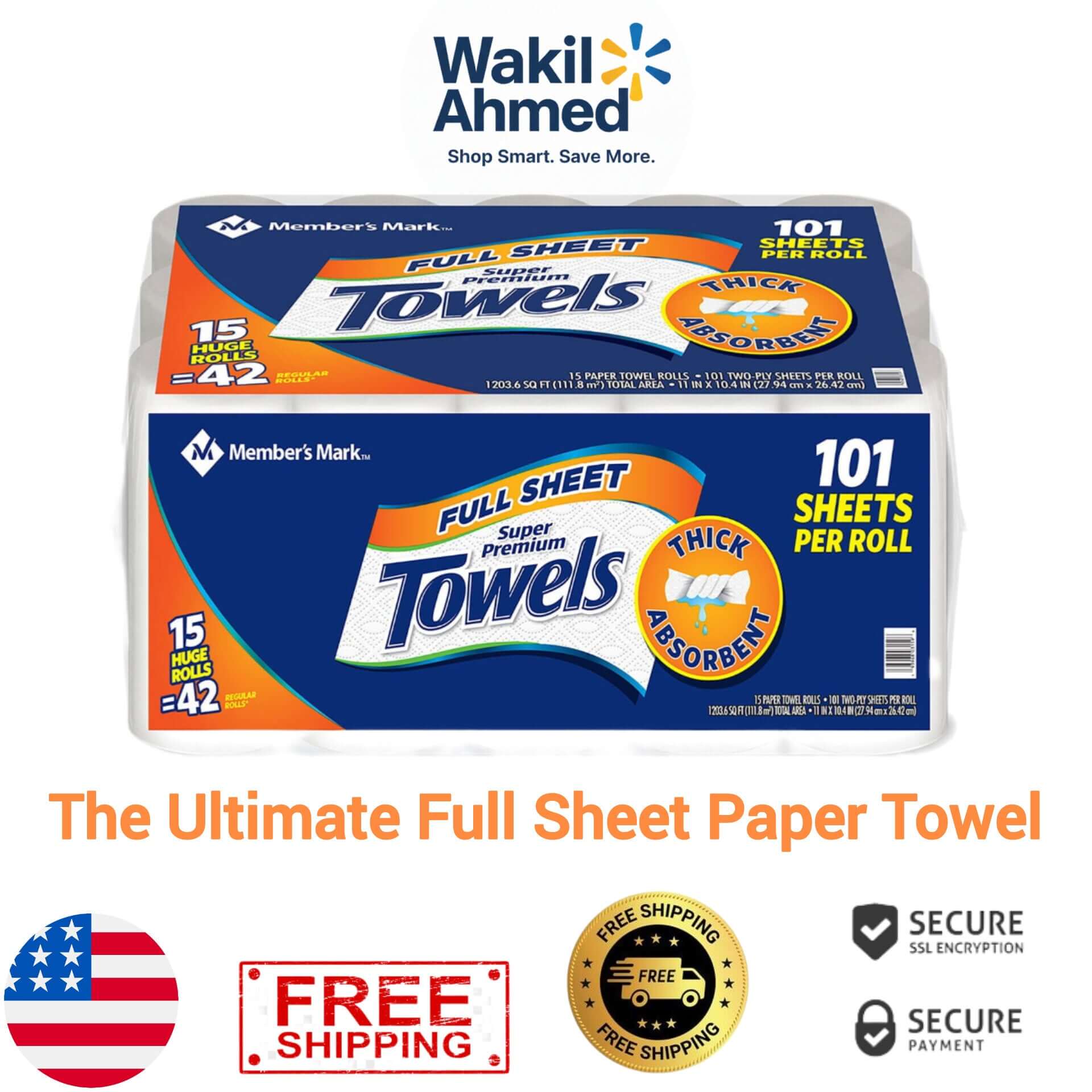 Member's Mark Full Sheet 2-Ply Paper Towel 15 Rolls Pack