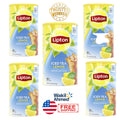 Lipton® Iced Tea Mix packaging with preparation directions and mixing ratios for various serving sizes, featuring lemon flavor and a bright, refreshing theme. 
