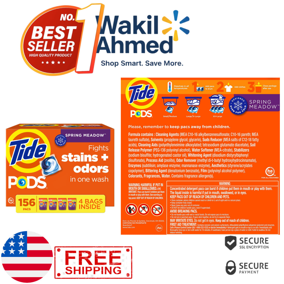 Tide PODS Laundry Detergent Pacs 156 Count – 3-in-1 Stain Remover, Color Protector, Spring Meadow Scent - Wakil Ahmed
