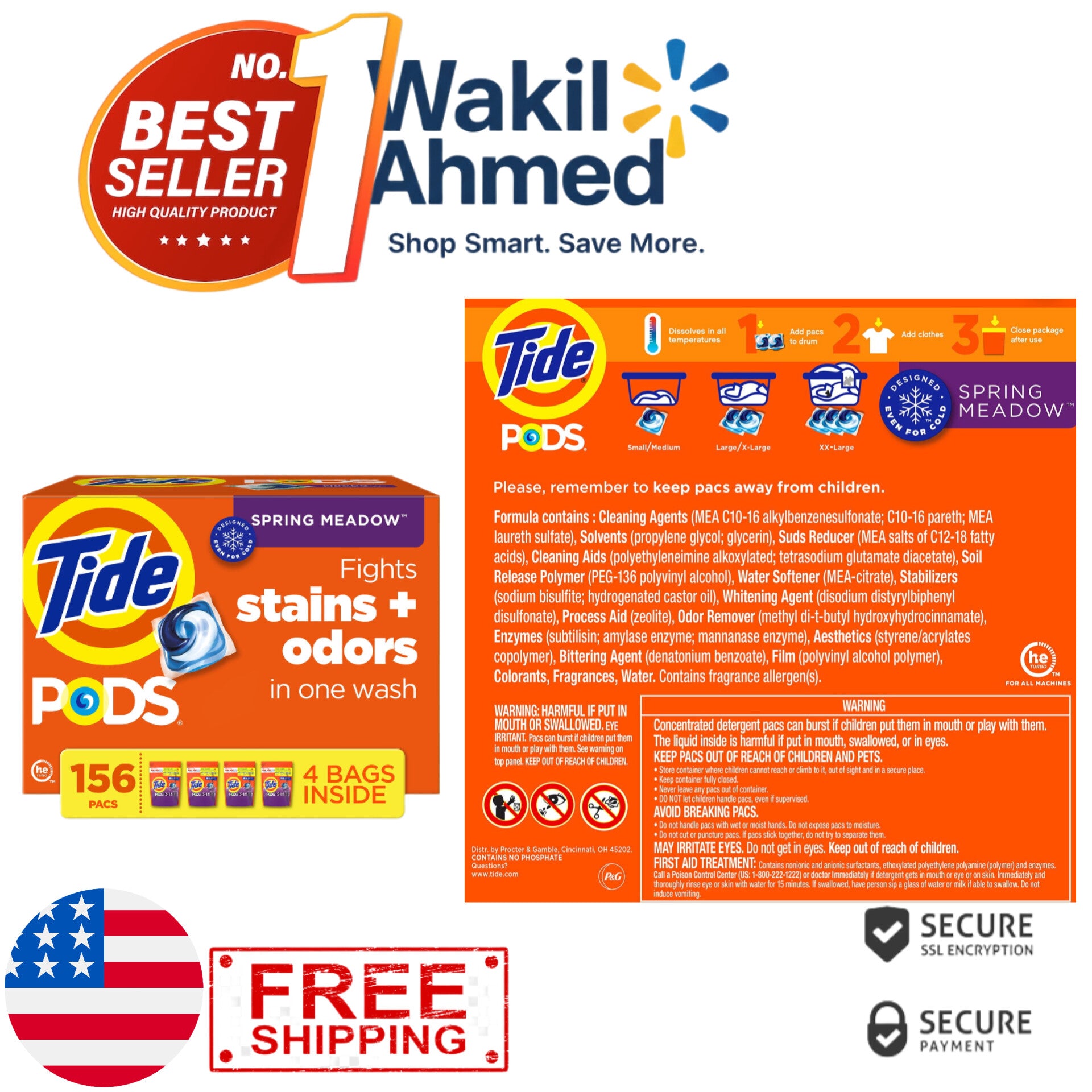 Tide PODS Laundry Detergent Pacs 156 Count – 3-in-1 Stain Remover, Color Protector, Spring Meadow Scent - Wakil Ahmed